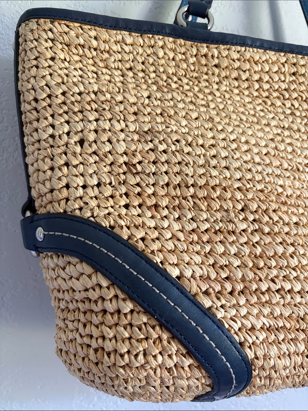 Coach Legacy Raffia natural/navy Straw leather pocket tote bag - Picture 13 of 15